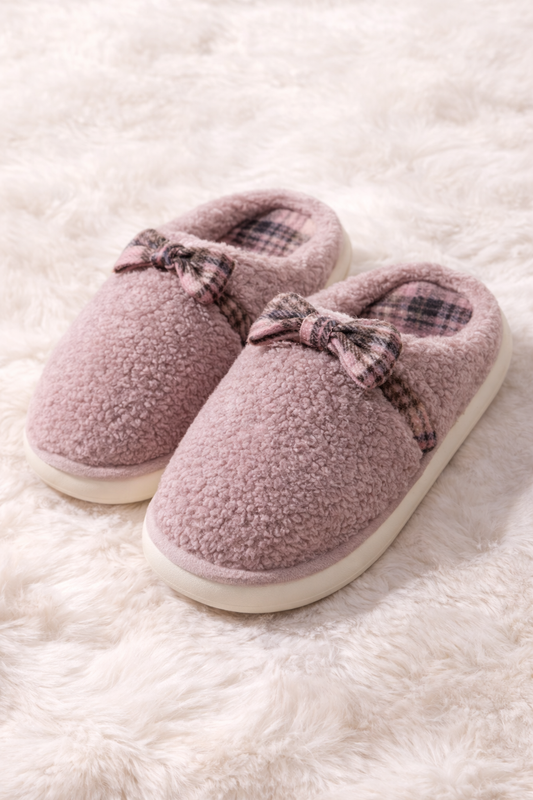 Vanilla Blush Bow Slippers