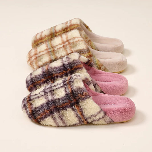 Blush Plaid Cozy Slippers