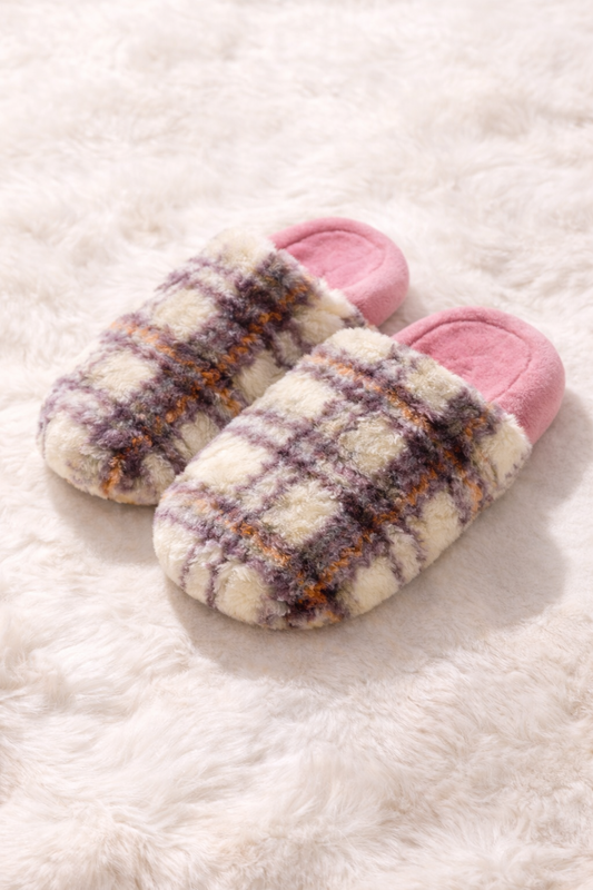 Blush Plaid Cozy Slippers